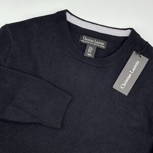 New w Tags CHRISTIAN LACROIX Crewneck Mens Medium Black Sweater 100% Merino Wool